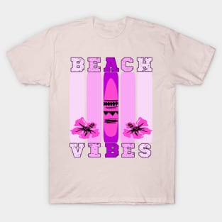 Pink Summer Beach Vibes Surfboard Floral design T-Shirt